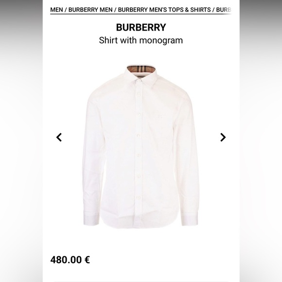Burberry Brit White Men's Shirt with Monogram - Picture 4 of 7